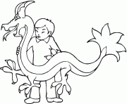 Printable Children playing with dragon from Chinese New Year coloring pages